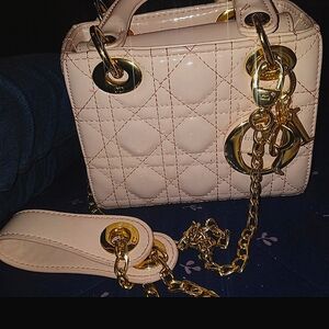 Christian Dior Cannage 2way Lambskin Handbag Pink Beige